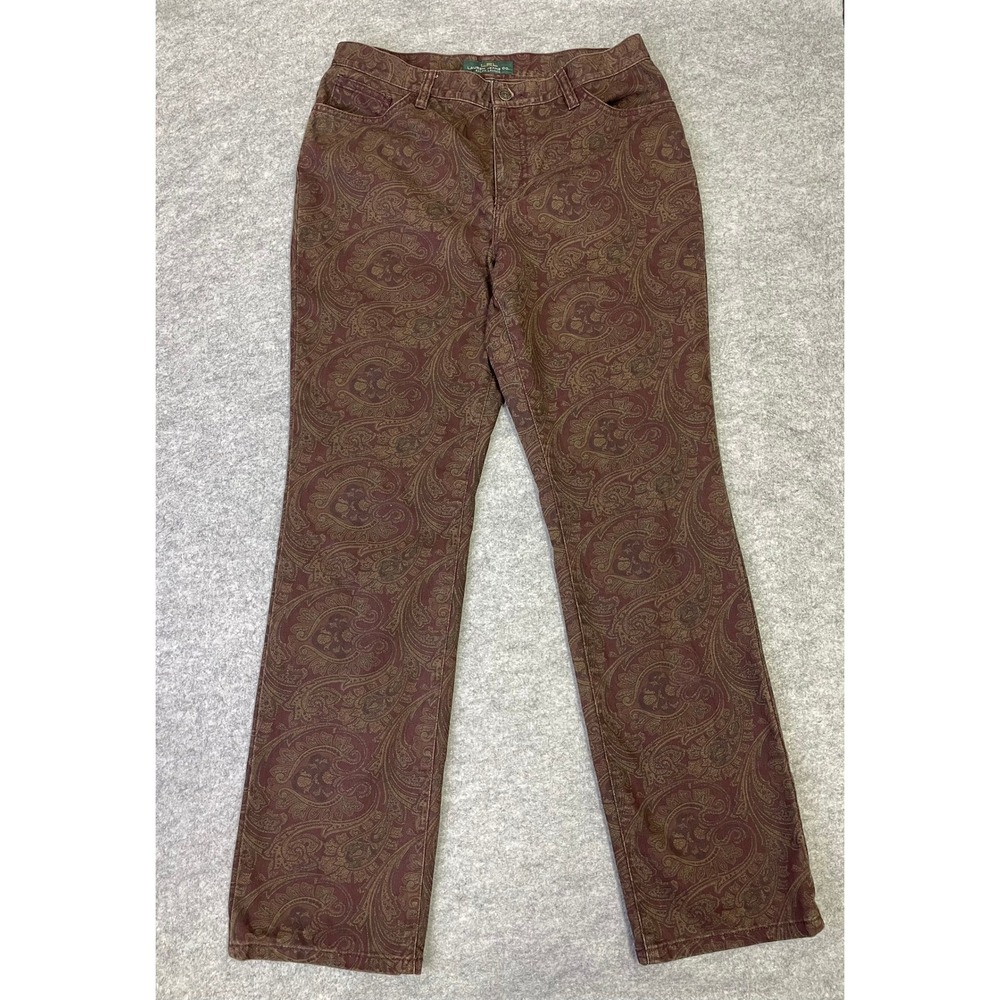 Lauren Ralph Lauren Paisley Straight Leg Jeans Burgundy Cotton Pants Womens 10